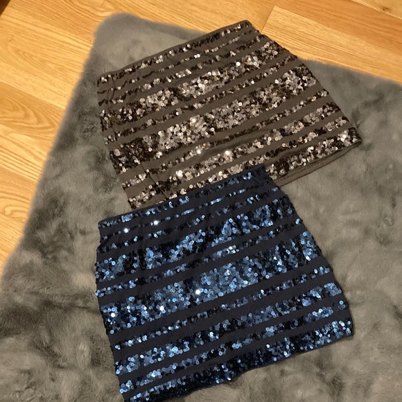 Express Dresses & Skirts - 2 Express xs sequin skirts gray and blue